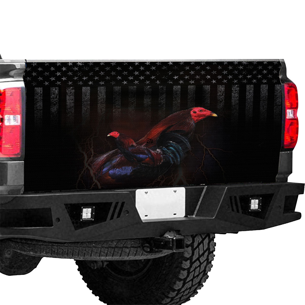 Petthouse | Fighting Cock Tailgate Wrap American Flag Tailgate Cover American Fighting Cock Cover Car Decor