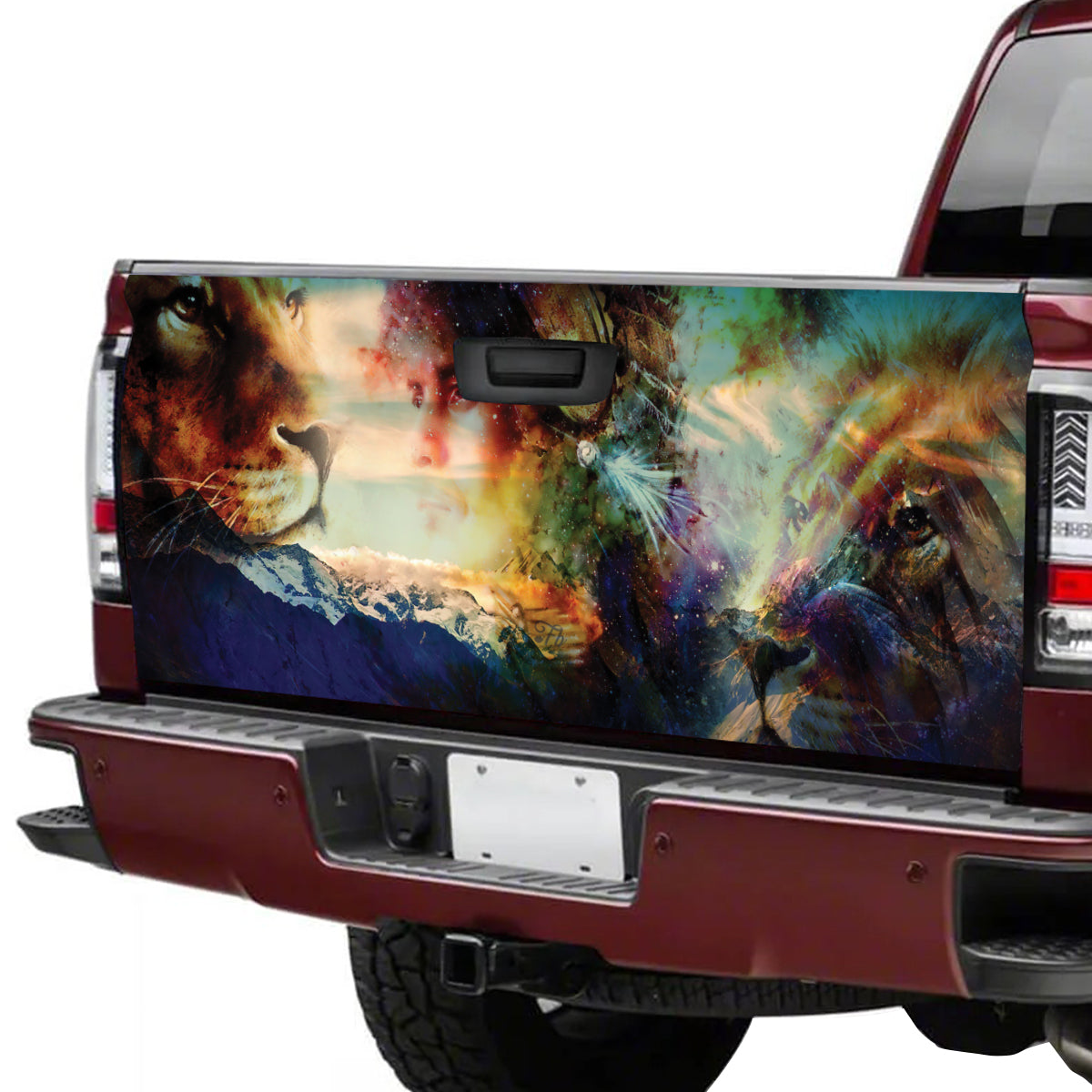 Petthouse | Christ Lion Tailgate Wrap Fanciful Art Wrap Christ Tailgate Cover Lion Mountain Cover Car Decor