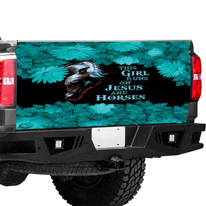 Petthouse | This Girl Runs On Jesus And Horses Tailgate Wrap Horse Christ Tailgate Wrap Car Decoration