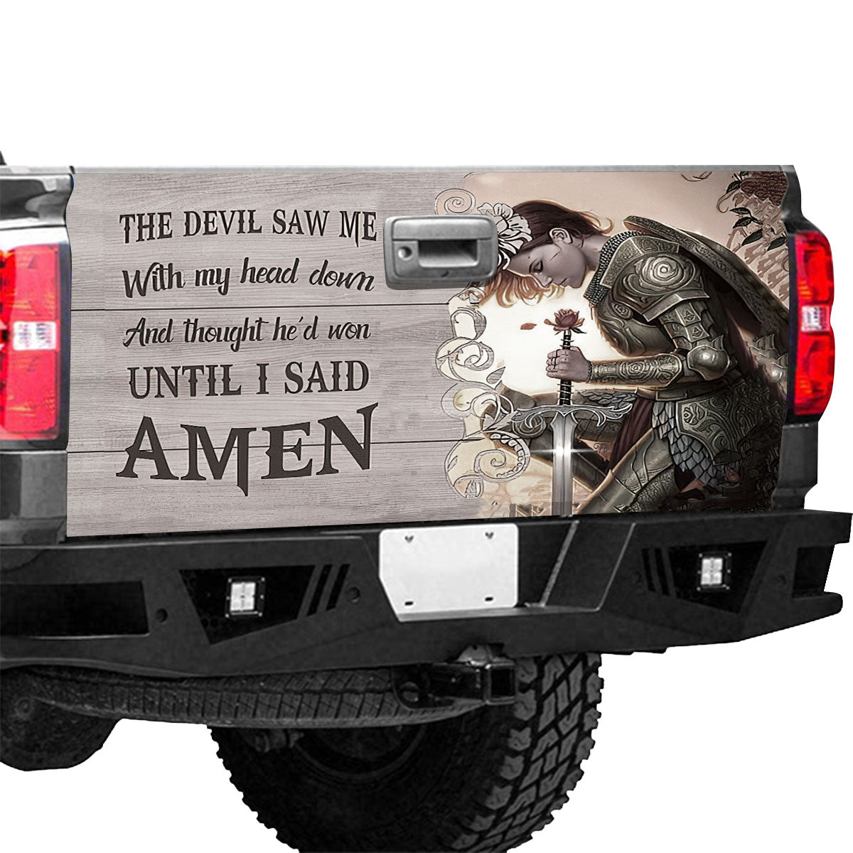 Petthouse | Woman Warrior Christ Tailgate Wrap Vinyl Graphic Decal God Christ Tailgate Sticker Religious Gift