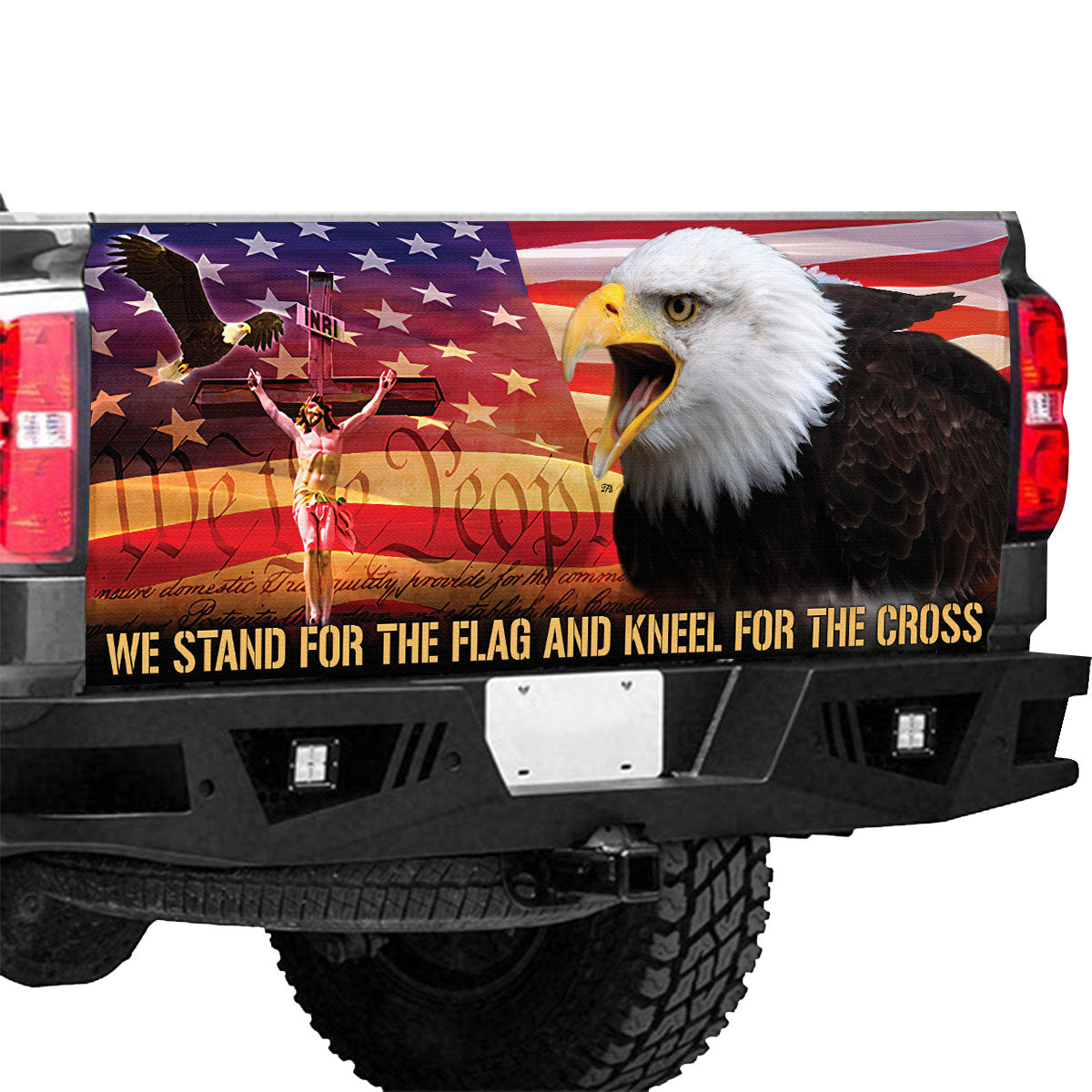 Petthouse | Eagle American Flag Tailgate Wrap We Stand For The Flag Tailgate Decal Jesus Christ