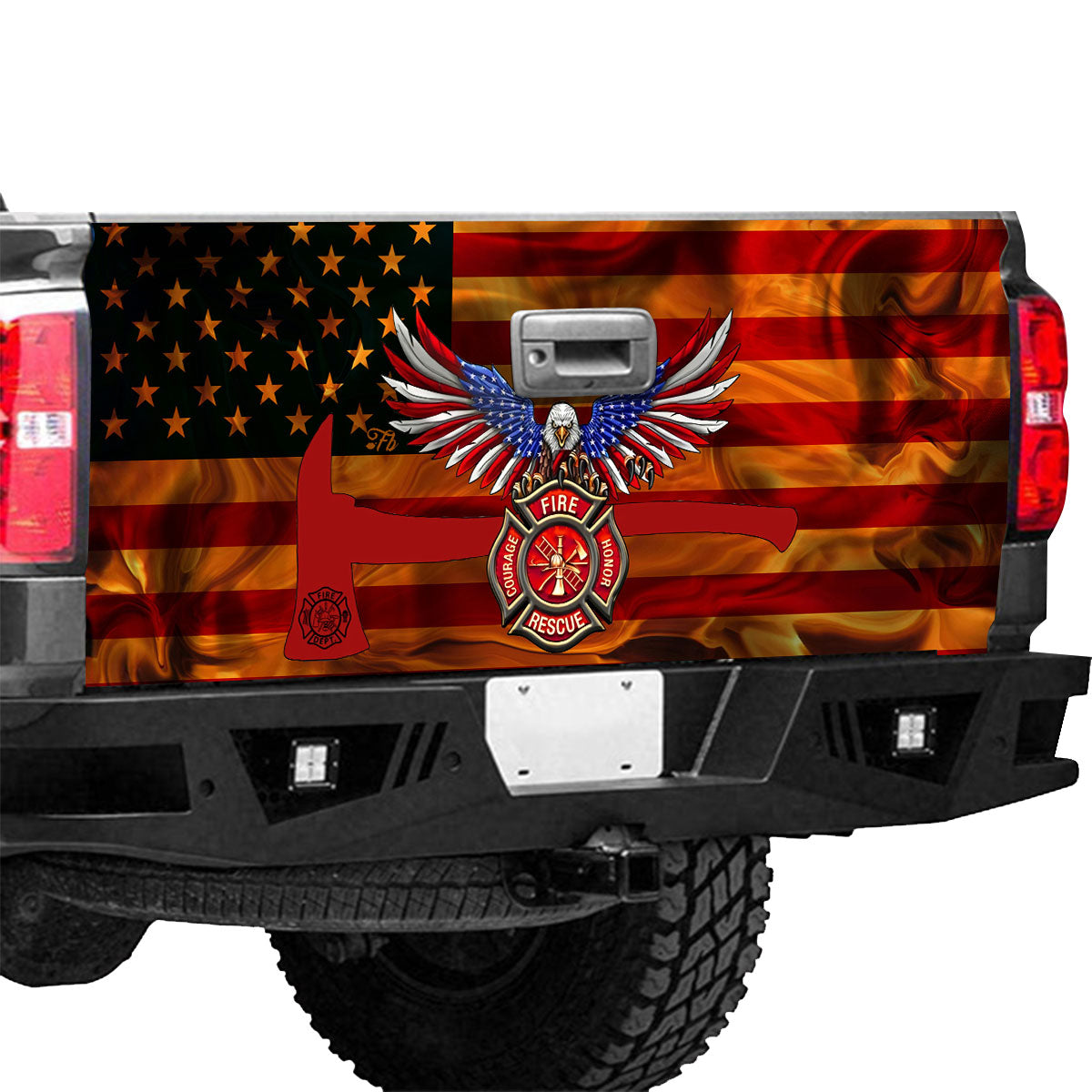 Petthouse | American Firefighter Tailgate Wrap Decal Vinyl Wrap Decal Fireman Pride