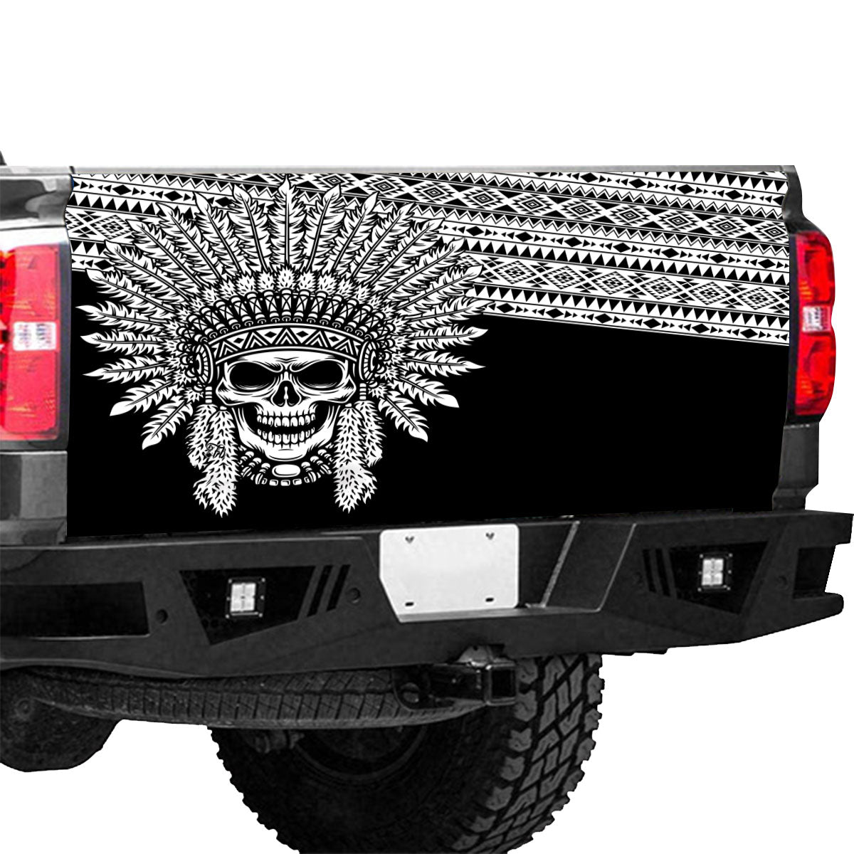 Petthouse | Tribal Patriarch Skull Pattern Tailgate Wrap Native Pattern Tailgate Cover Car Decoration