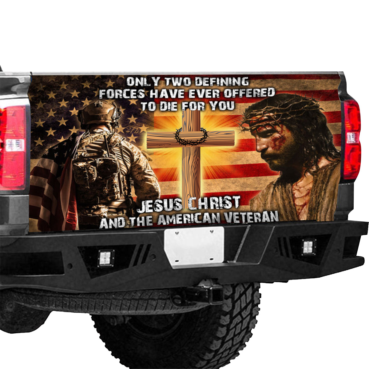 Petthouse | Christ Warrior Tailgate Wrap American Veteran Tailgate Wrap Jesus Christ Tailgate Wrap Car Decor