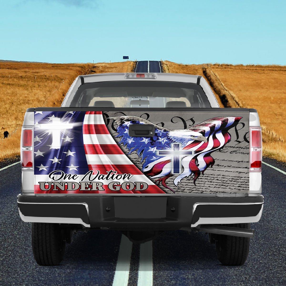 Petthouse | American Eagl3 Flag Cross One Nation Under God Tailgate Decal Family Gift