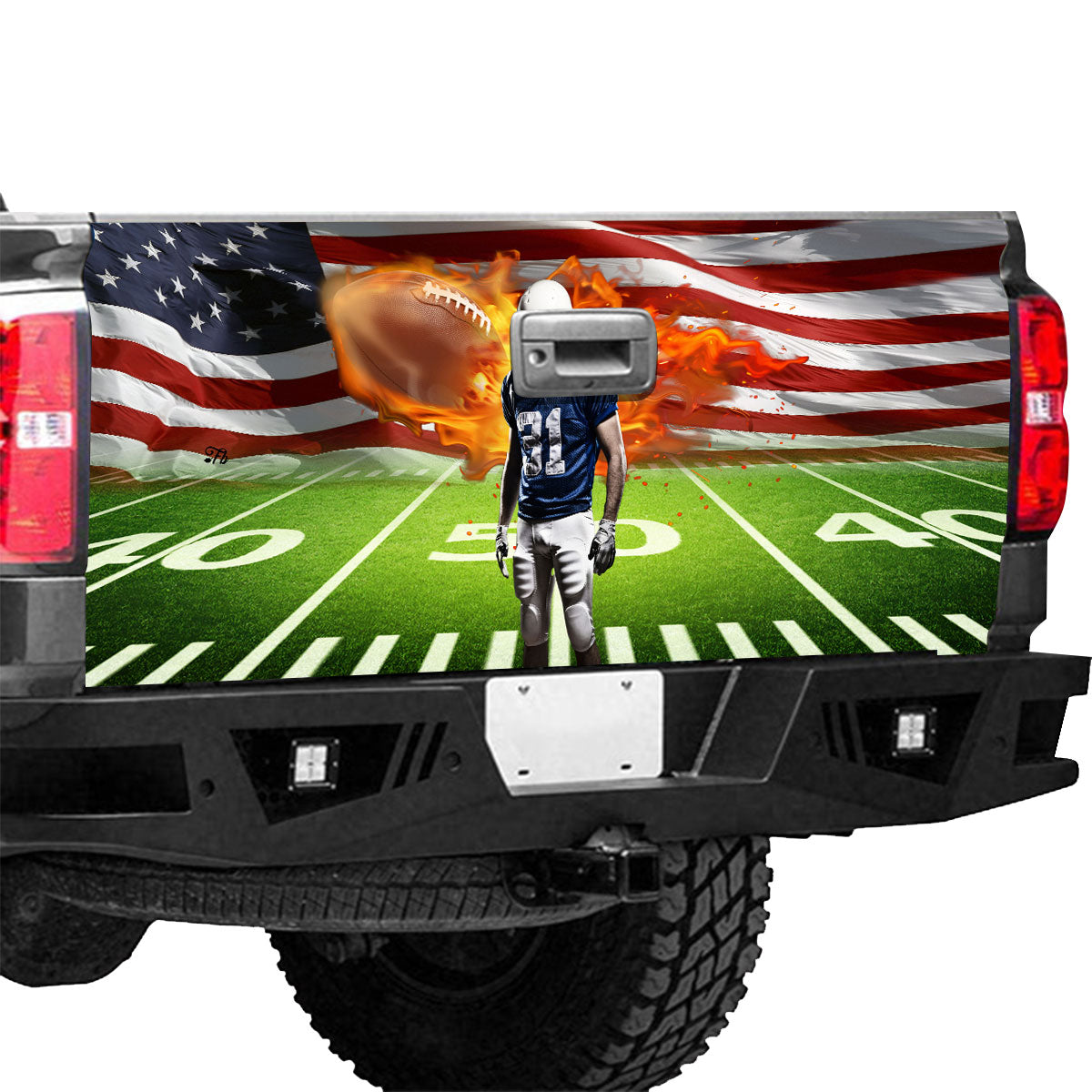 Petthouse | Rugby Ball Bright Flame Tailgate Wrap, Rugby Ball Car Decal, American Football Player Gift