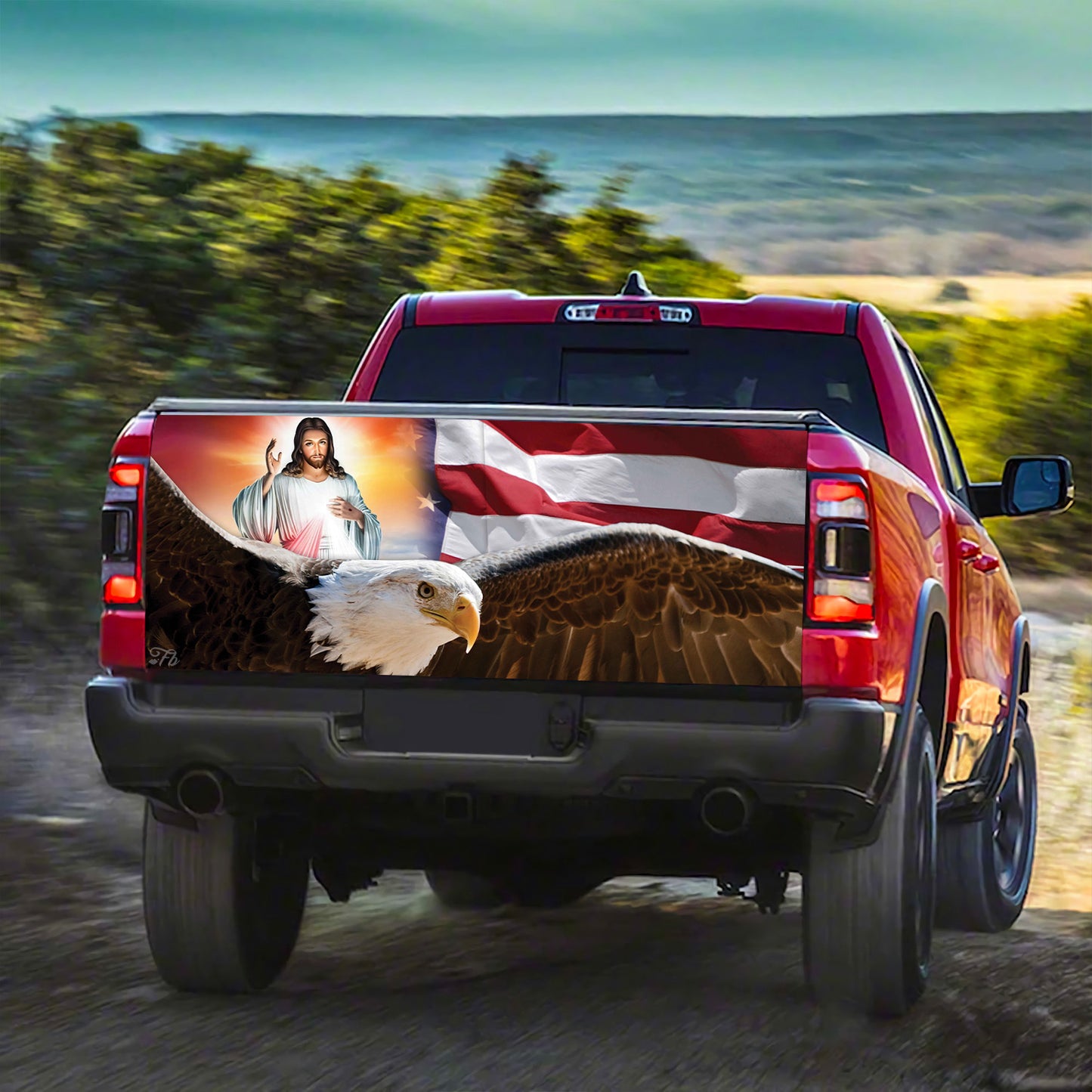 Petthouse | Eagle Jesus American Tailgate Wrap, Patriotic Day Holiday Truck Decor Gift