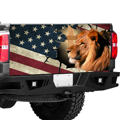 Petthouse | Christian Lion Tailgate Wrap American Old Flag Tailgate Wrap Christ Cross Cover Car Decor