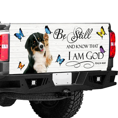 Petthouse | Bernese Mountain Puppy Tailgate Mural Playful Dog Butterflies Graphic Wraps God Bible Verse