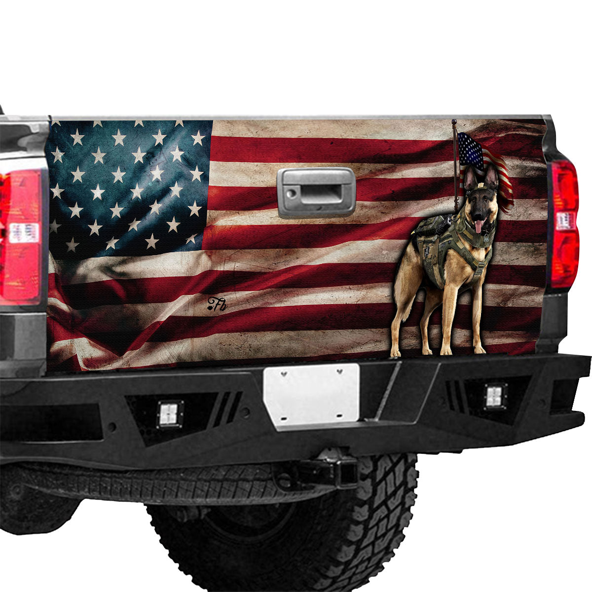 Petthouse | German Shepherd Tailgate Wrap, German Shepherd Usa Flag Tailgate Wrap, German Shepherd Police Dog Dad