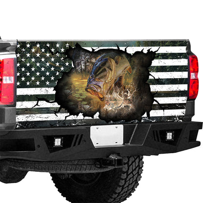 Petthouse | Bass Fishing American Flag Black Tailgate Vinyl Graphic Wrap Fishing Lover Mens Birthday Gifts