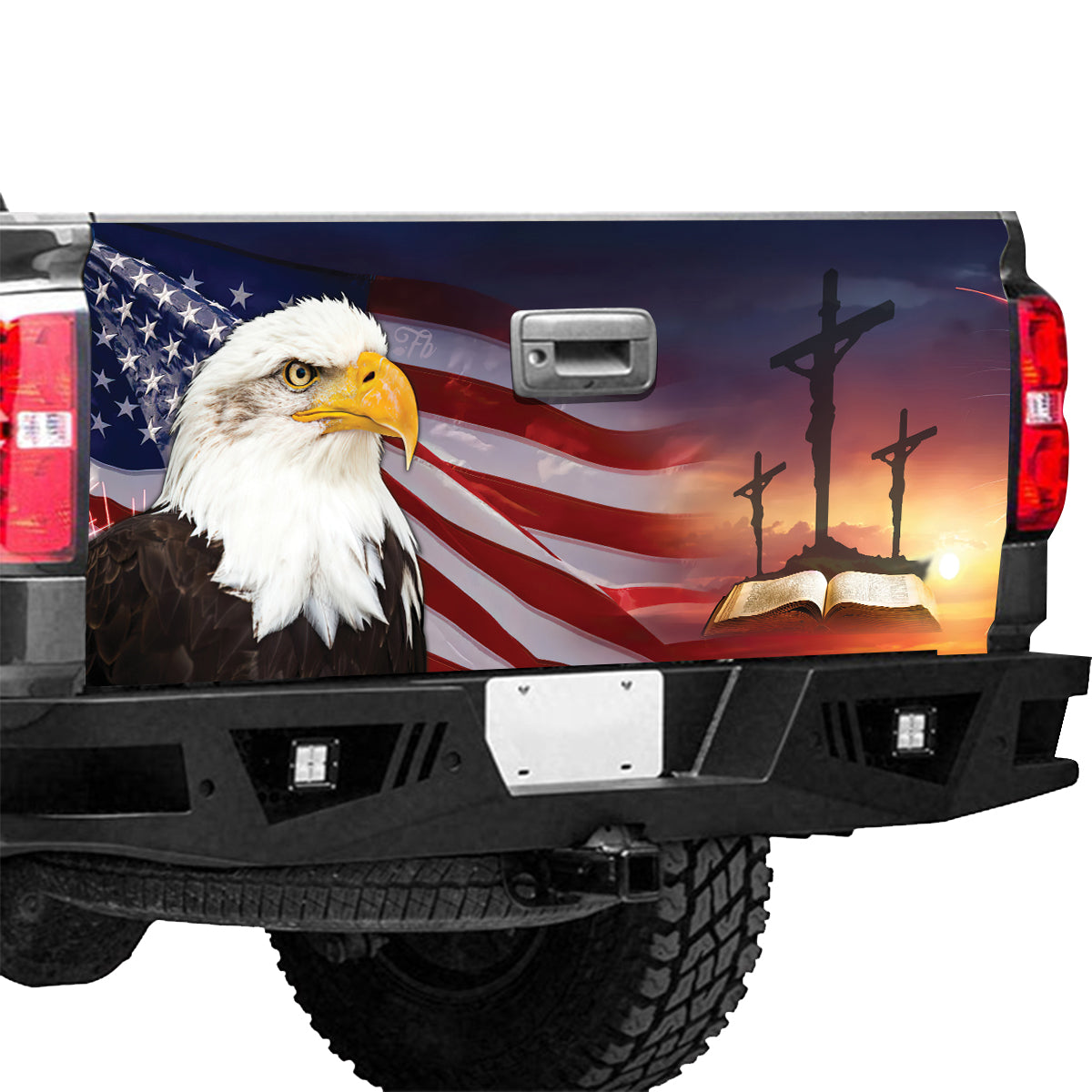 Petthouse | Eagle Flag American Patriot Jesus Christ Tailgate Wrap Vinyl Graphic Decal Sticker Christian Gift