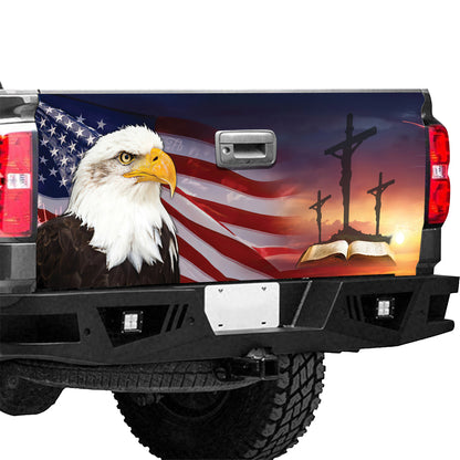 Petthouse | Eagle Flag American Patriot Jesus Christ Tailgate Wrap Vinyl Graphic Decal Sticker Christian Gift