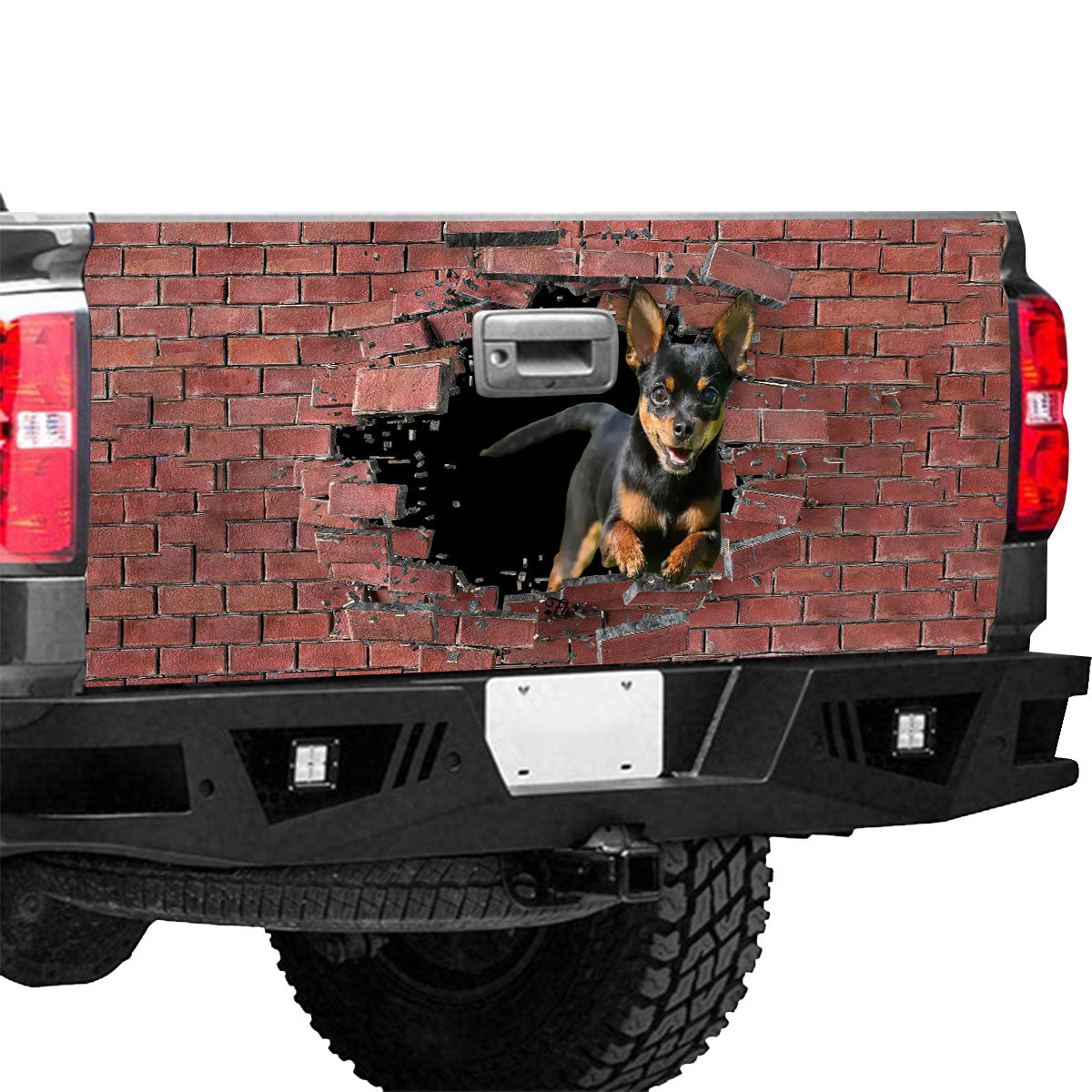 Petthouse | Chihuahua Tailgate Mural Chihuahua Puppy Tailgate Wraps For Trucks Broken Brick Print Graphic Wrap