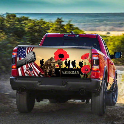 Petthouse | Us Veteran Poppy Flower Tailgate Wrap Decal American Remembrance Day Truck Tailgate Decal Veteran