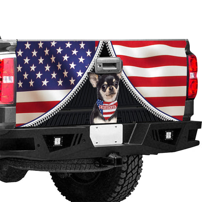 Petthouse | Chihuahua American Flag Bandana Tailgate Wraps For Trucks Patriotic Tailgate Sticker