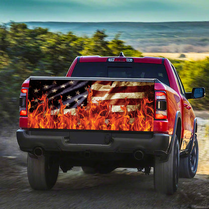 Petthouse | Grunge Usa Flag Tailgate Wrap, Usa Flag On Fire Tailgate Wrap, Independence Day Decor