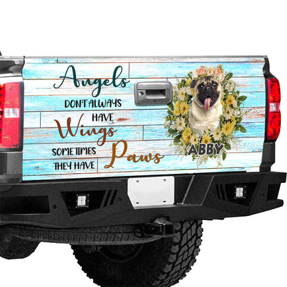 Petthouse | Cute Pug Dog Flower Tailgate Wrap Customized Name Truck Tailgate Decals Car Decorations