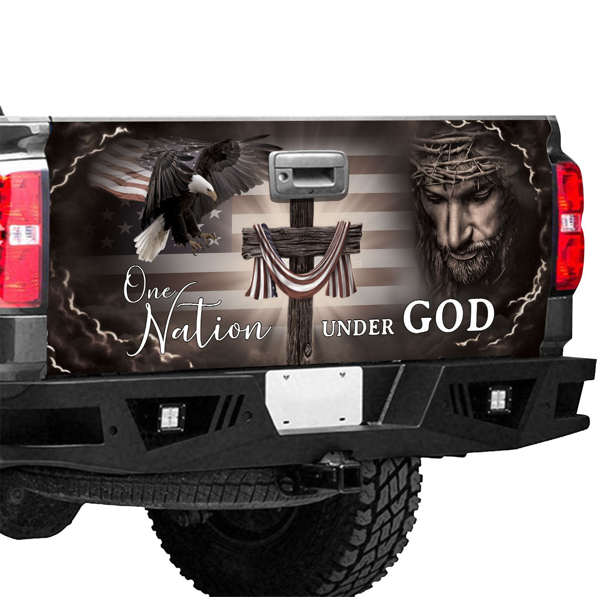 Petthouse | One Nation Under God Jesus Christ Tailgate Wrap Decal Happy 4th Of July Truck Decoration