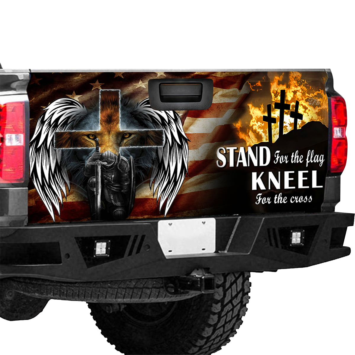 Petthouse | Jesus Knight Tailgate Wrap Stand For The Flag Wrap Kneel For The Cross Cover Christian Gift