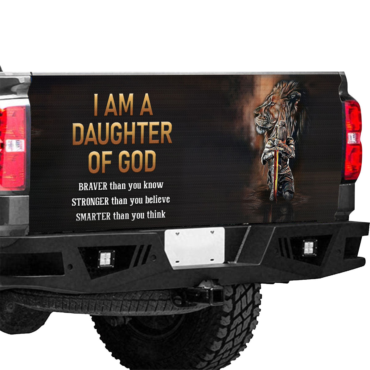 Petthouse | Christ Fighter Tailgate Wrap Lion Jesus Tailgate Cover I Am A Daughter Of God