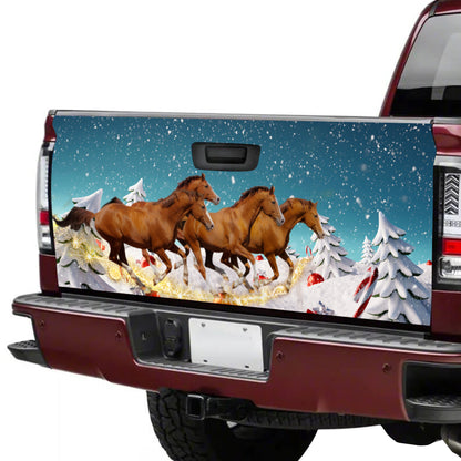 Petthouse | Brown Horses Tailgate Wrap Running Horses Tailgate Cover Christmas Horse Wrap Horse Lover Gift