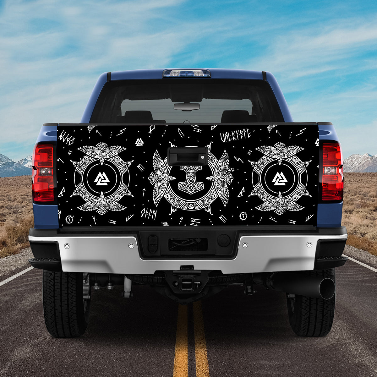 Petthouse | Raven Printed, Viking Pattern Mjolnir Hammer Tailgate Wrap Waterproof