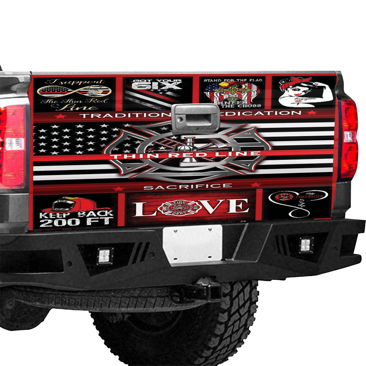 Petthouse | Firefighter American Flag Thin Red Line Truck Tailgate Decal Wraps Bumper Stickers Graphics