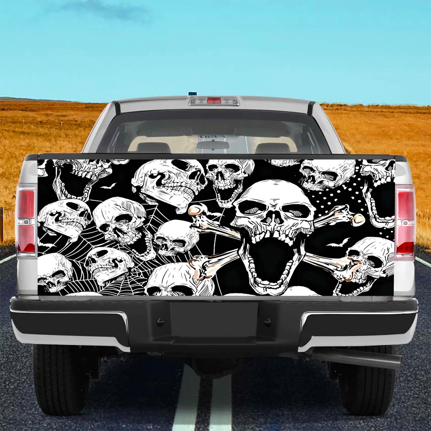 Petthouse | Skull Net Pattern Halloween Tailgate Wrap, Skeleton Skulllovers Truck Decor