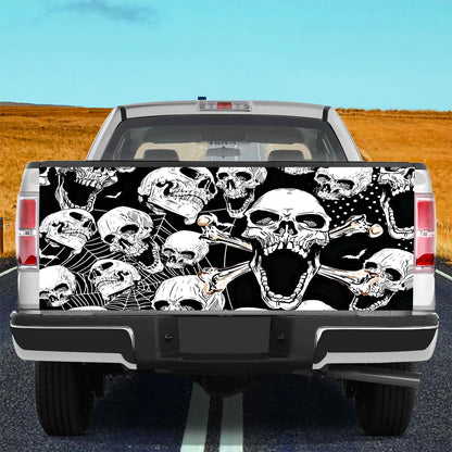 Petthouse | Skull Net Pattern Halloween Tailgate Wrap, Skeleton Skulllovers Truck Decor