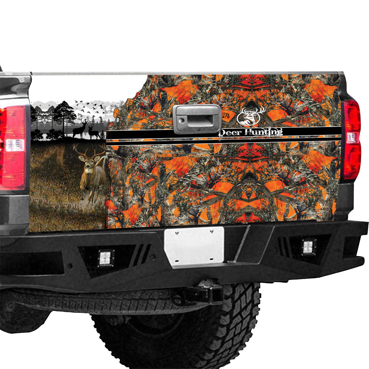 Petthouse | Deer Hunting Tailgate Wrap Wild Deer Art Cover Orange Camo Pattern Wrap Deer Hunting Lover Gift