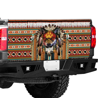 Petthouse | Tribal Wolf Tailgate Wrap Native American Pattern Tailgate Cover Native Style Cover Car Decoration