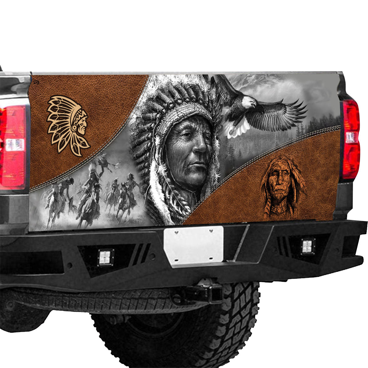 Petthouse | Native American Chief Eagle Tailgate Wrap Vinyl Graphic Decal Sticker Native Pride Graphic Wraps