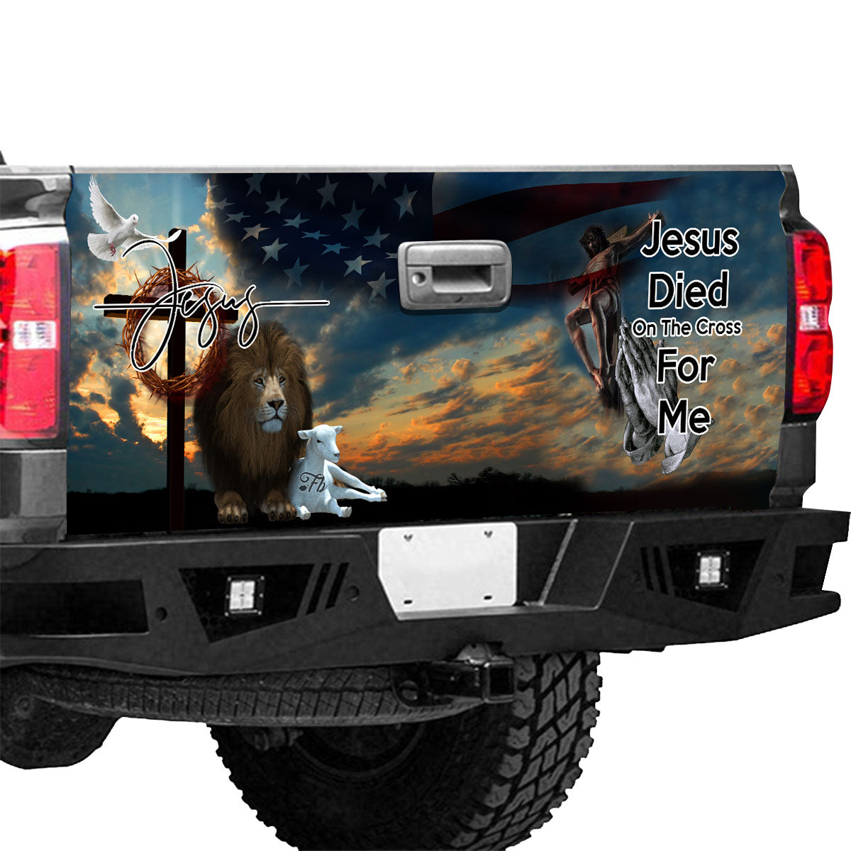 Petthouse | Lion Lamb Christian Tailgate Wrap, Jesus Died On The Cross For Me Christian Truck Decor