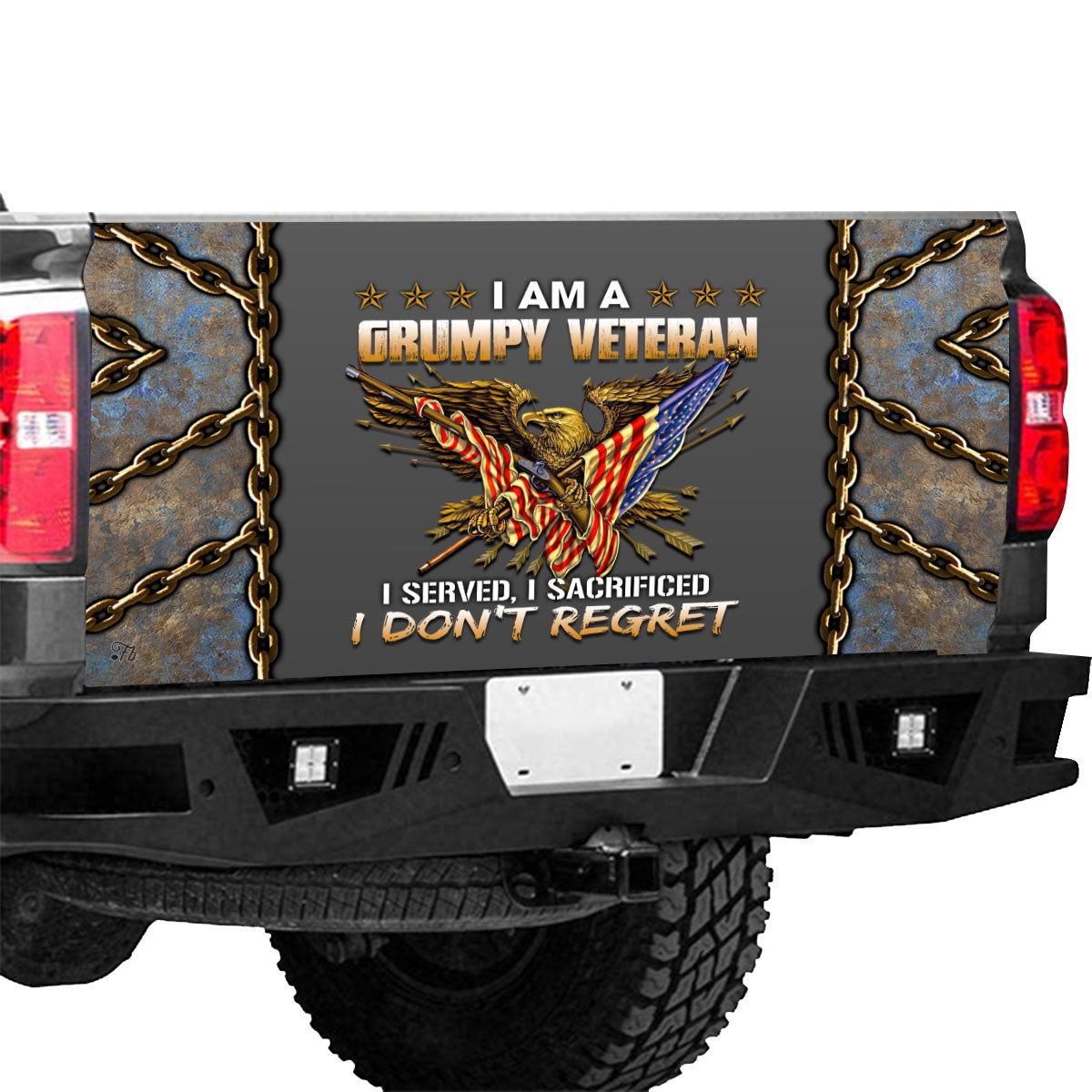 Petthouse | I Am A Grumpy Veteran Tailgate Wrap American Eagle Tailgate Cover I Served I Sacrificed