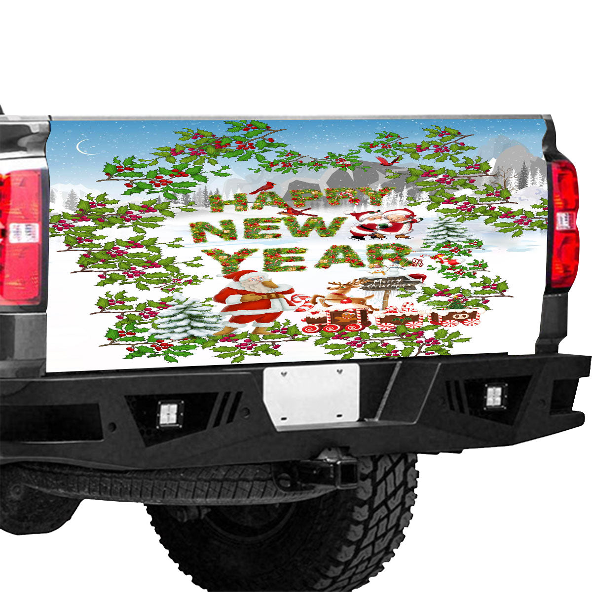 Petthouse | Happy New Year And Merry Christmas Tailgate Wrap Plant Pattern Wrap Holiday Decoration