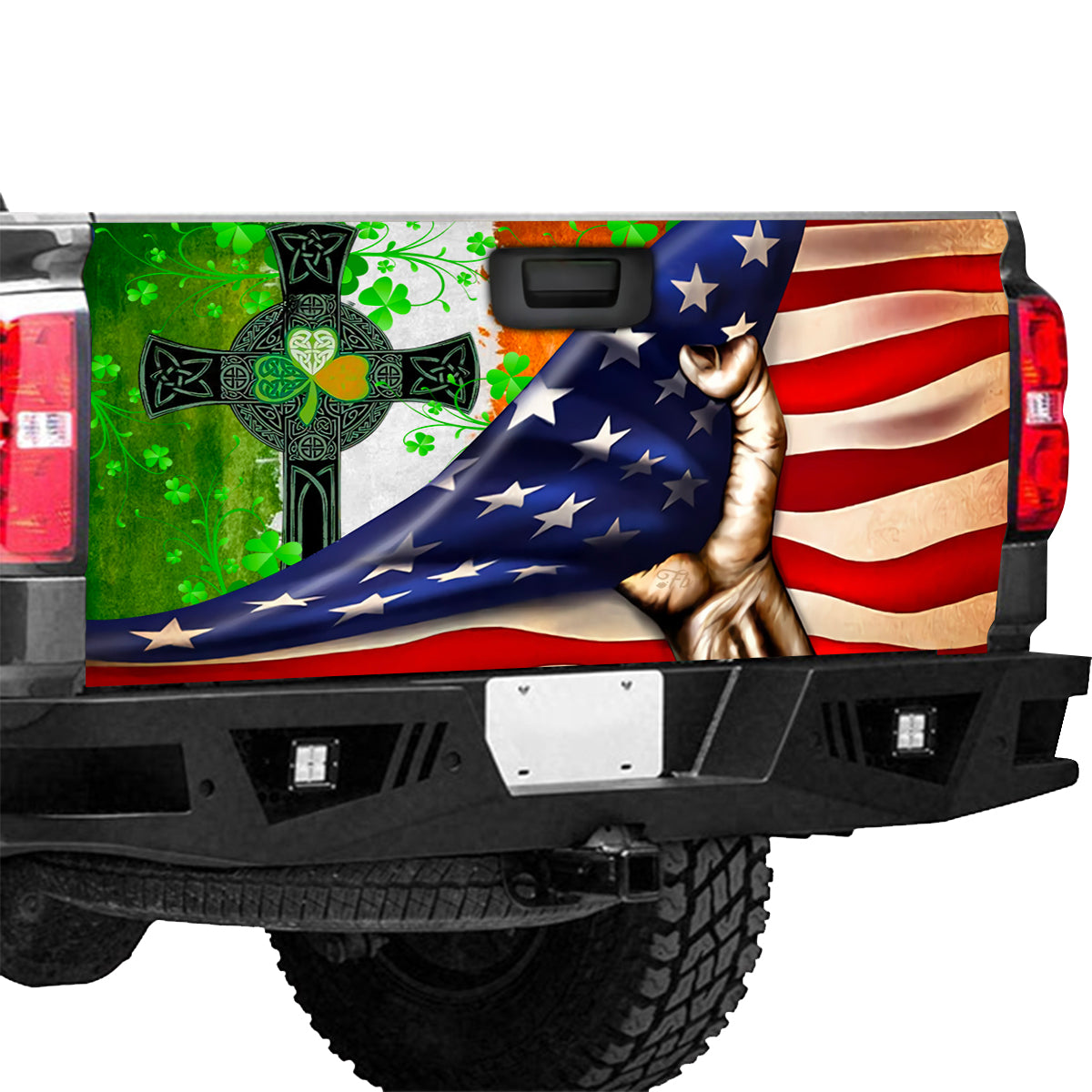 Petthouse | Irish Celtic Cross Tailgate Wrap American Flag Tailgate Cover Clover Tailgate Wrap Car Decoration