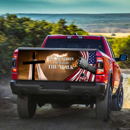 Petthouse | Cross Us Veteran I Walked The Walk Truck Tailgate Wrap Decal Christian Veteran American Flag