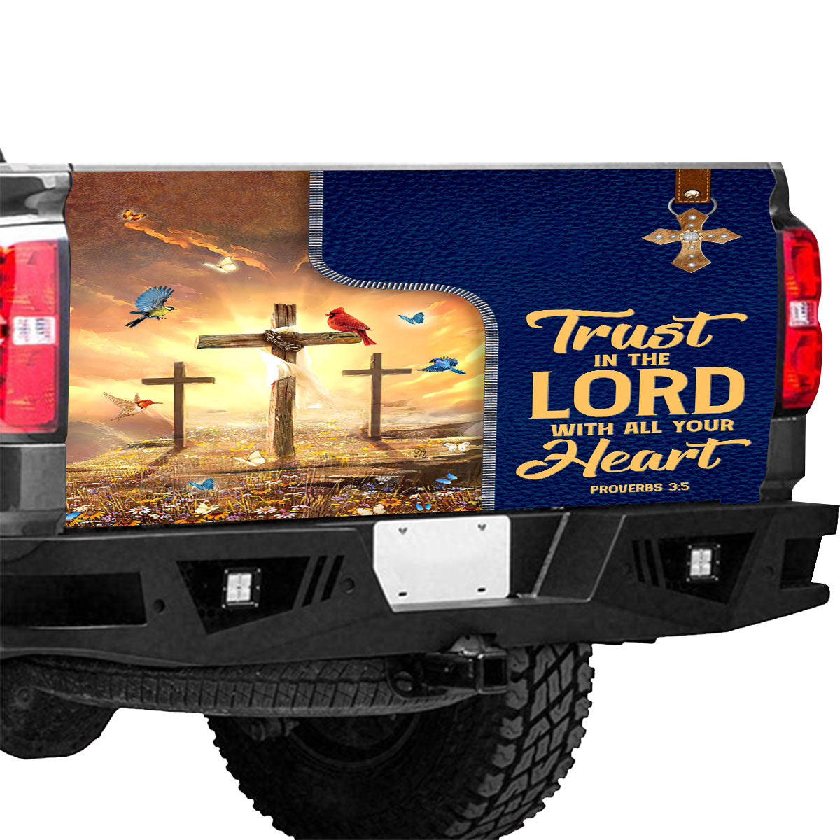 Petthouse | Trust In The Lord Truck Tailgate Wrap Cross Bible Truck Vinyl Graphic Decal Christian Gift