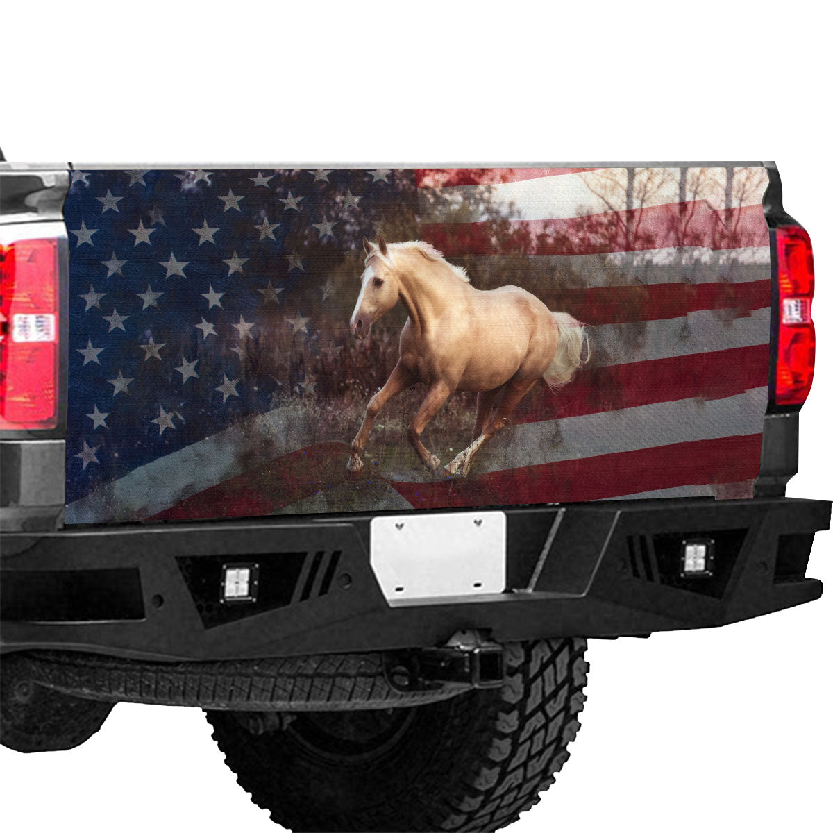 Petthouse | Running Horse American Flag Truck Tailgate Decal Horse Lover Cowboy Gift New Car Gift