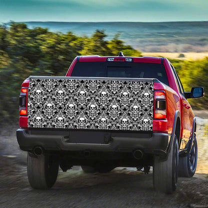 Petthouse | Skull Mandala Pattern Printed Tailgate Wrap, Skull Skeleton Halloween Truck Decor