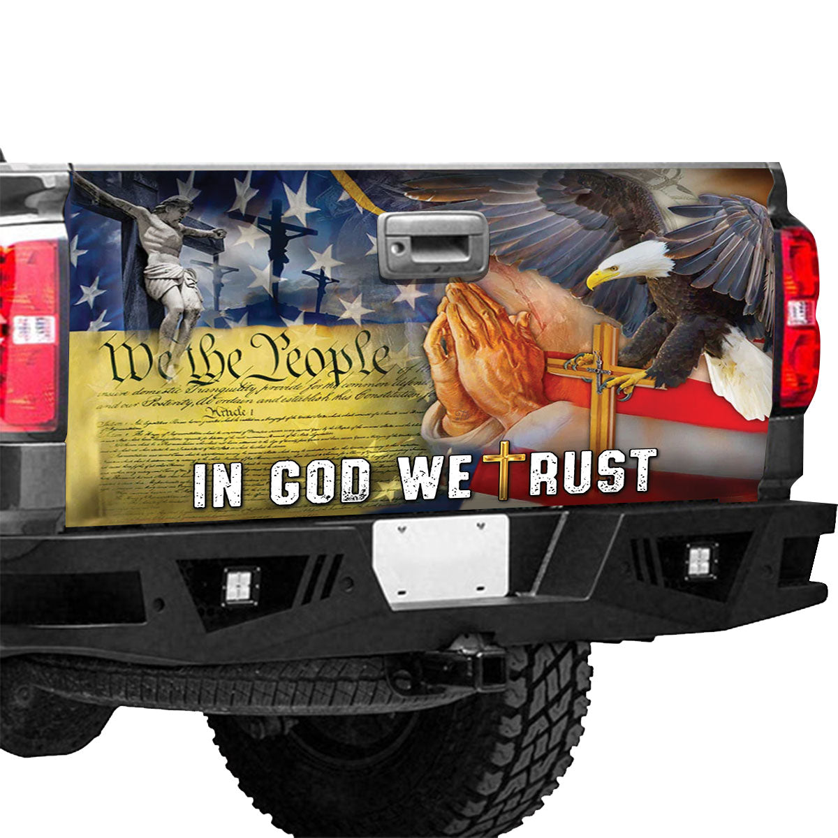 Petthouse | Jesus Christian Us Veteran Tailgate Wrap Decal Vinyl Graphic In God We Trust Truck Sticker Dad Gift