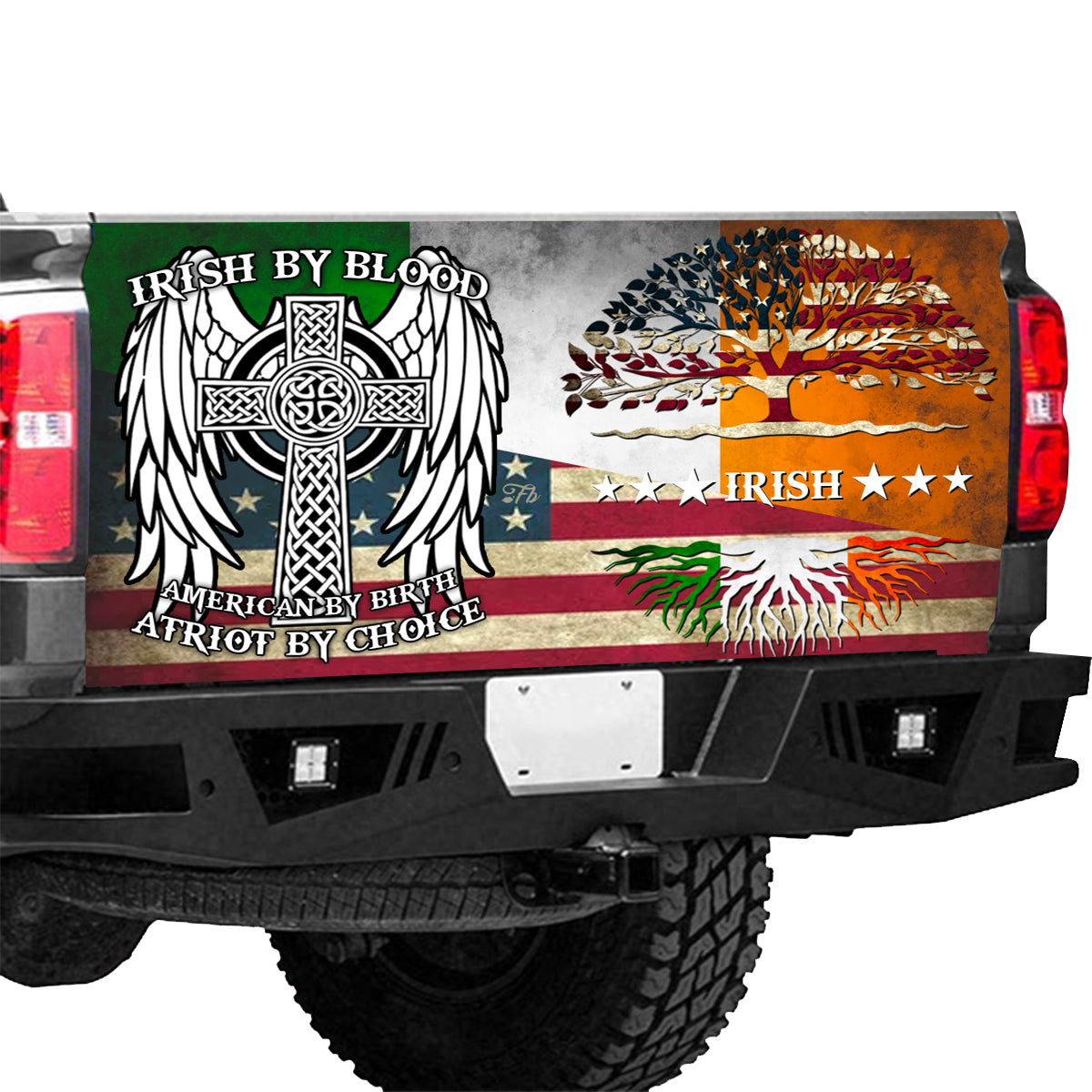 Petthouse | Irish Celtic Cross Tree Of Life Irish By Blood American By Birth Tailgate Wrap Car Decor