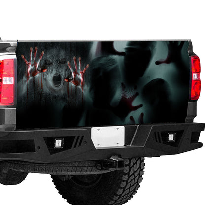 Petthouse | Creepy Ghost Halloween Tailgate Wrap Bloody Hand Print Car Sticker Horror Scene Hand On Background