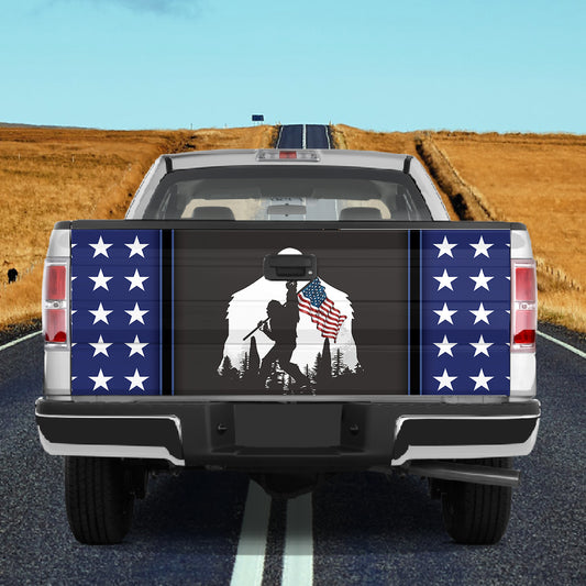 Petthouse | Bigfoot Tailgate Decal, Bigfoot American Flag Tailgate Wrap, Independence Day Car Decor