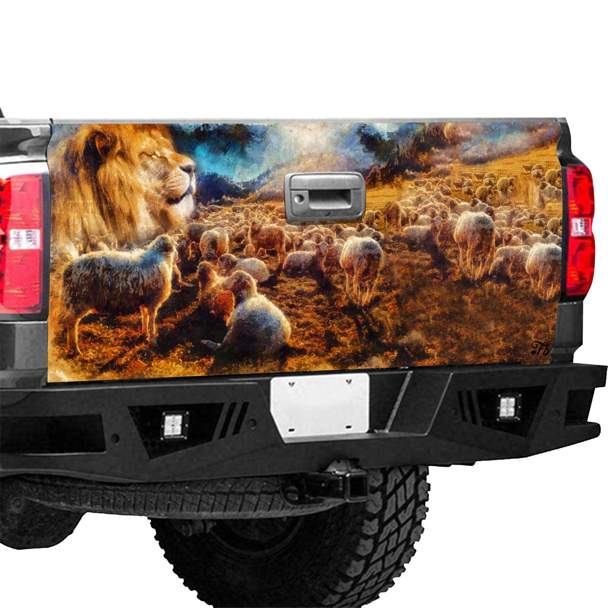 Petthouse | Lion And Lamb Tailgate Wrap, Jesus Lion Tailgate Wrap, Sheep Farm Tailgate Wrap