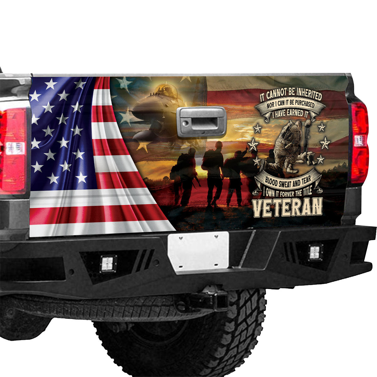 Petthouse | Fallen Warrior Sunset American Flag Truck Tailgate Wrap American Flag Tailgate Mural Car Decor