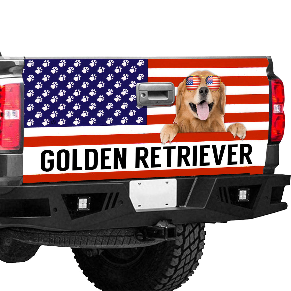 Petthouse | Golden Retriever American Flag Tailgate Wrap Dog Mom Dog Dad Tailgate Decals For Trucks