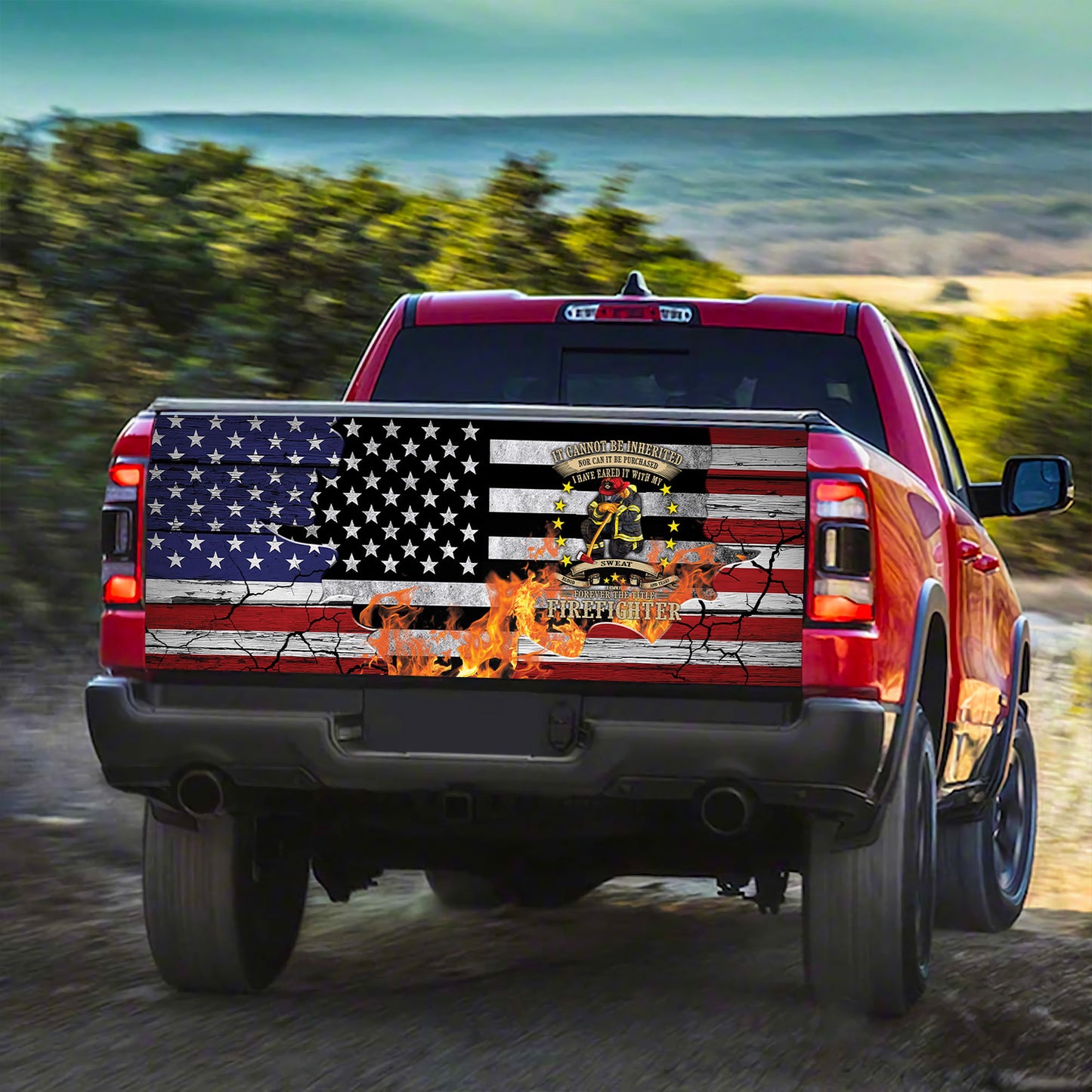 Petthouse | Fighter Tailgate Wrap, Firefighter Usa Flag Tailgate Wrap, Forever The Title Firefighter