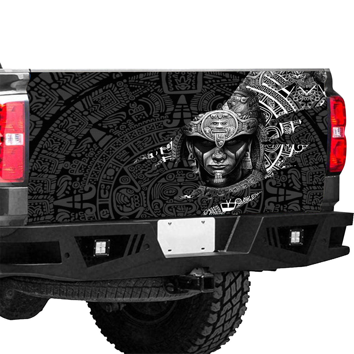 Petthouse | Aztec Warrior Tailgate Wrap Aztec Calendar Pattern Tailgate Cover Aztec Style Cover Car Decoration